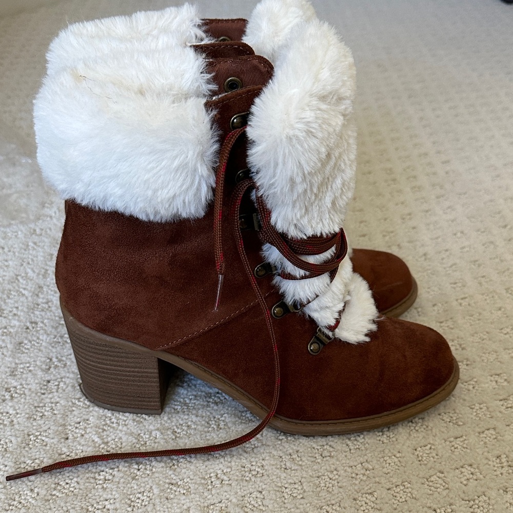 a new day Brown and White Winter Boots